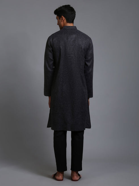 Vastramay Men's Black Cotton Kurta with Pant Set